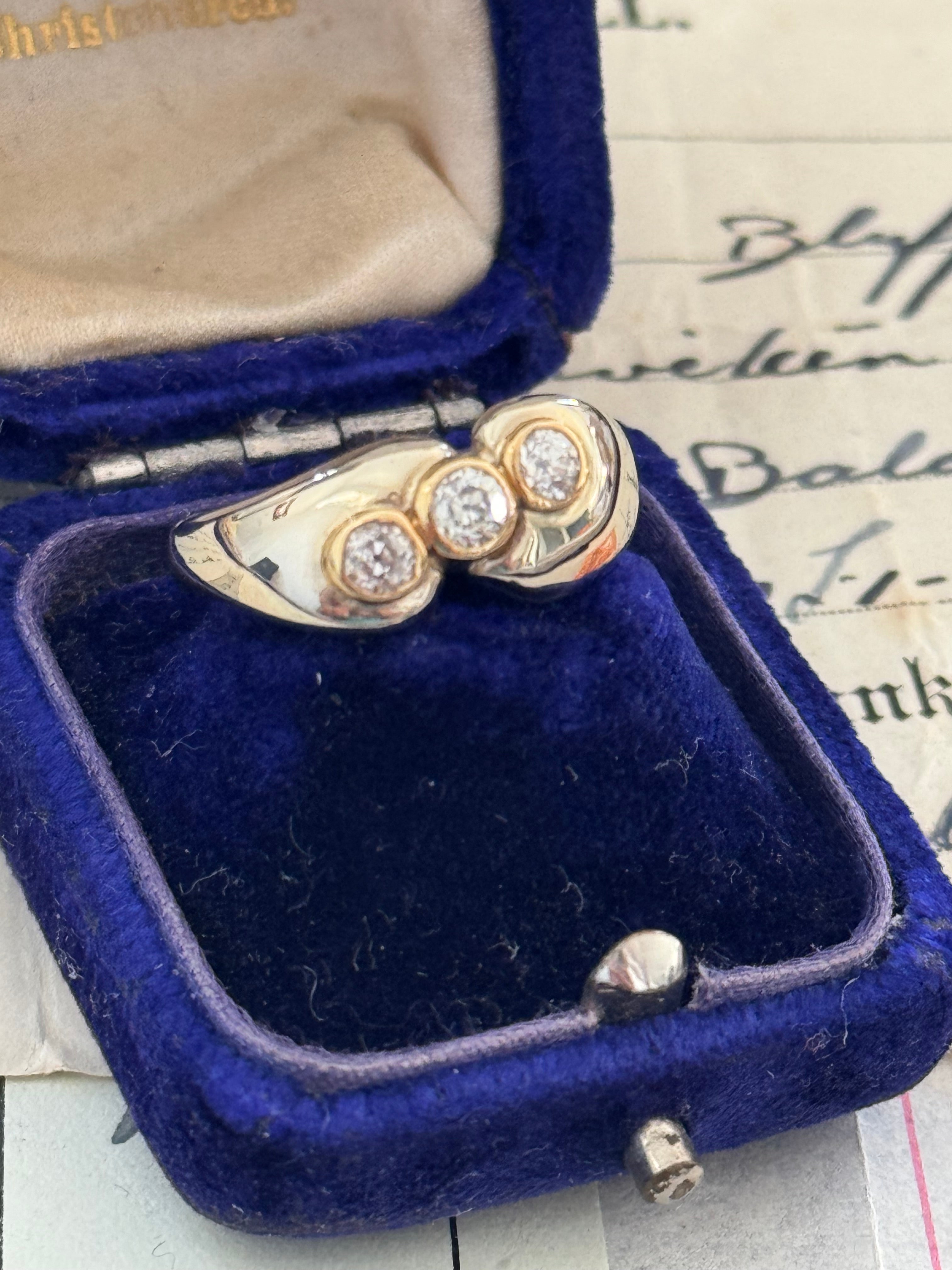 One-of-a-Kind 18ct White & Yellow Gold Three-Diamond Ring – Mason Carter Design