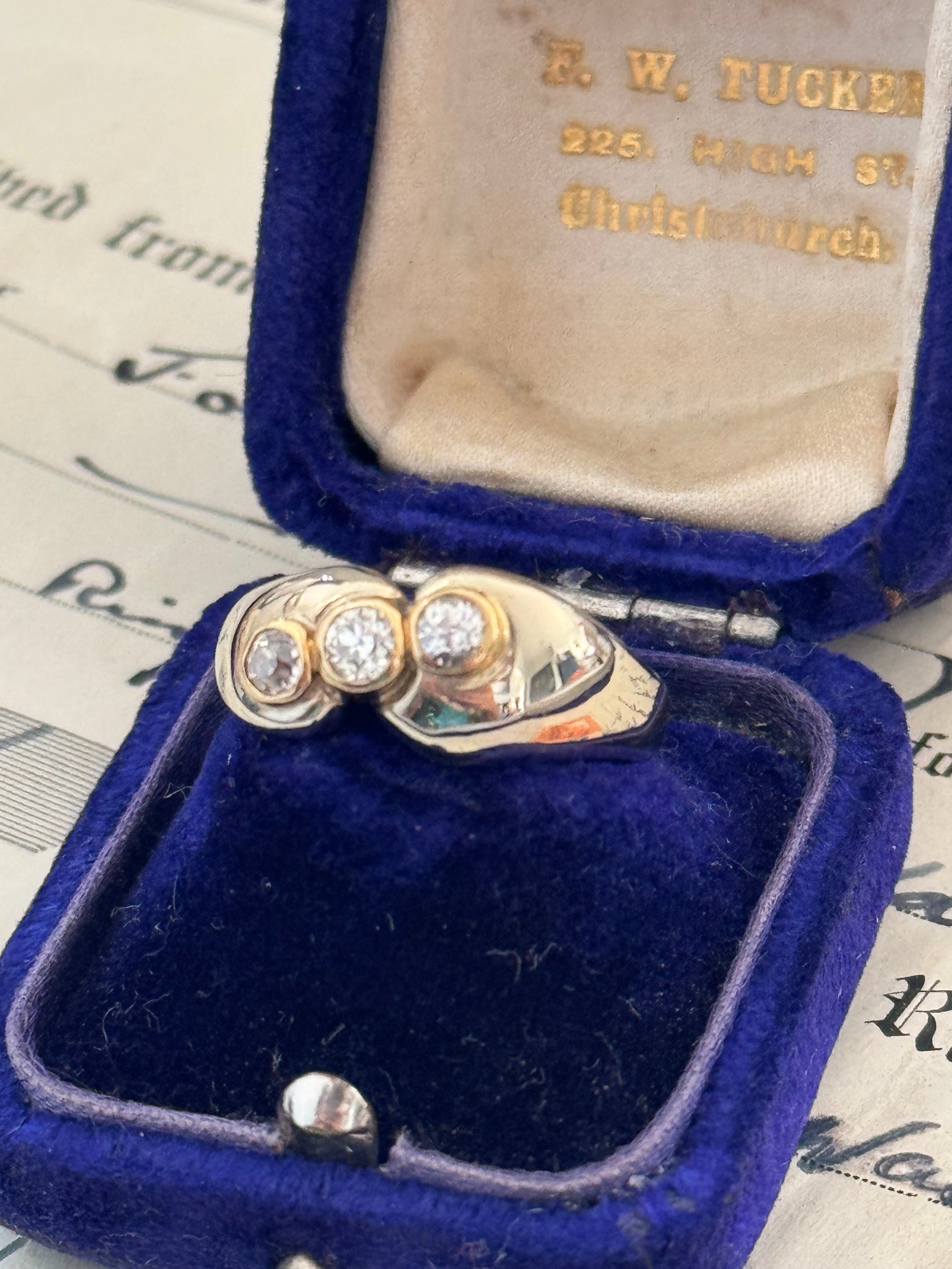 One-of-a-Kind 18ct White & Yellow Gold Three-Diamond Ring – Mason Carter Design