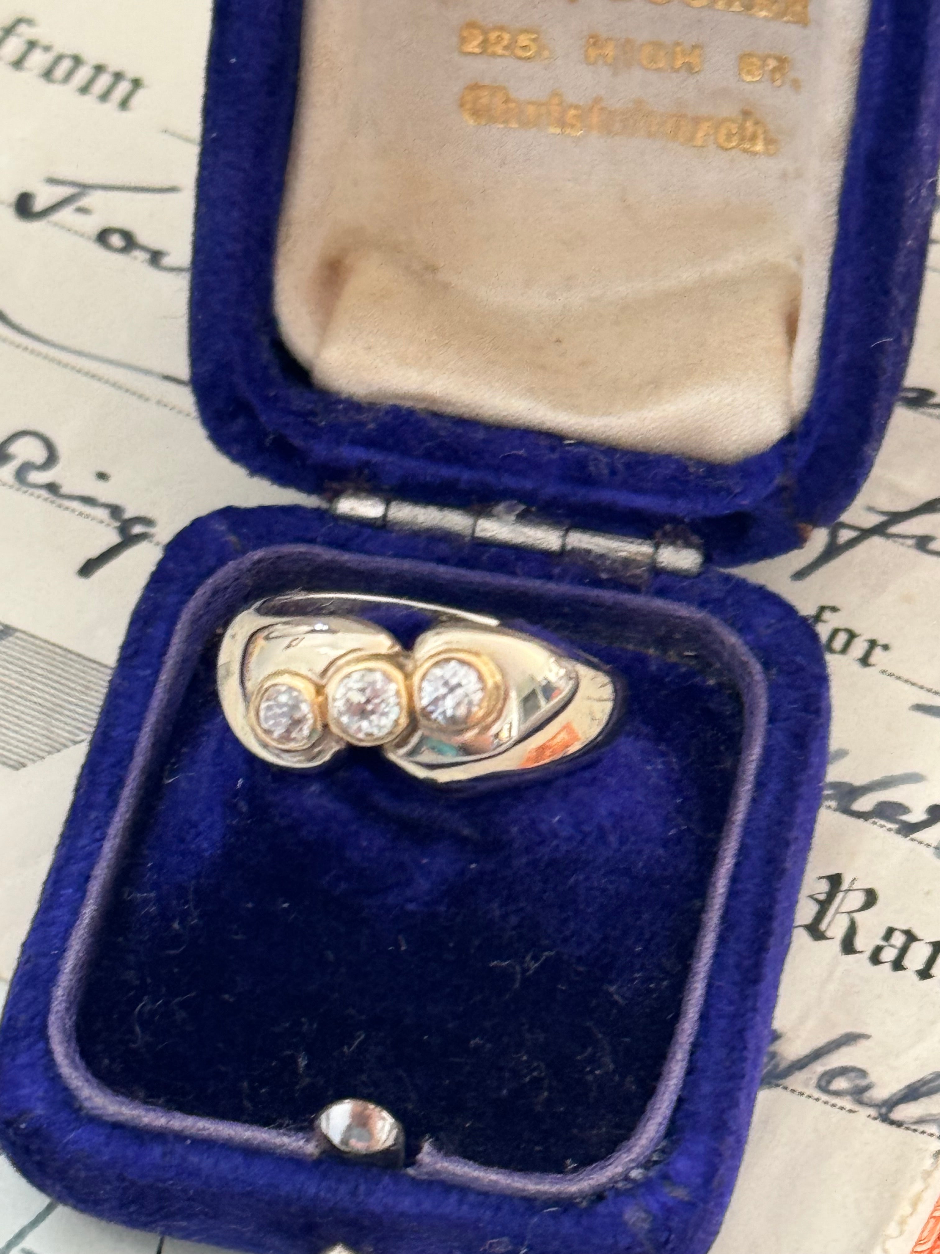 One-of-a-Kind 18ct White & Yellow Gold Three-Diamond Ring – Mason Carter Design