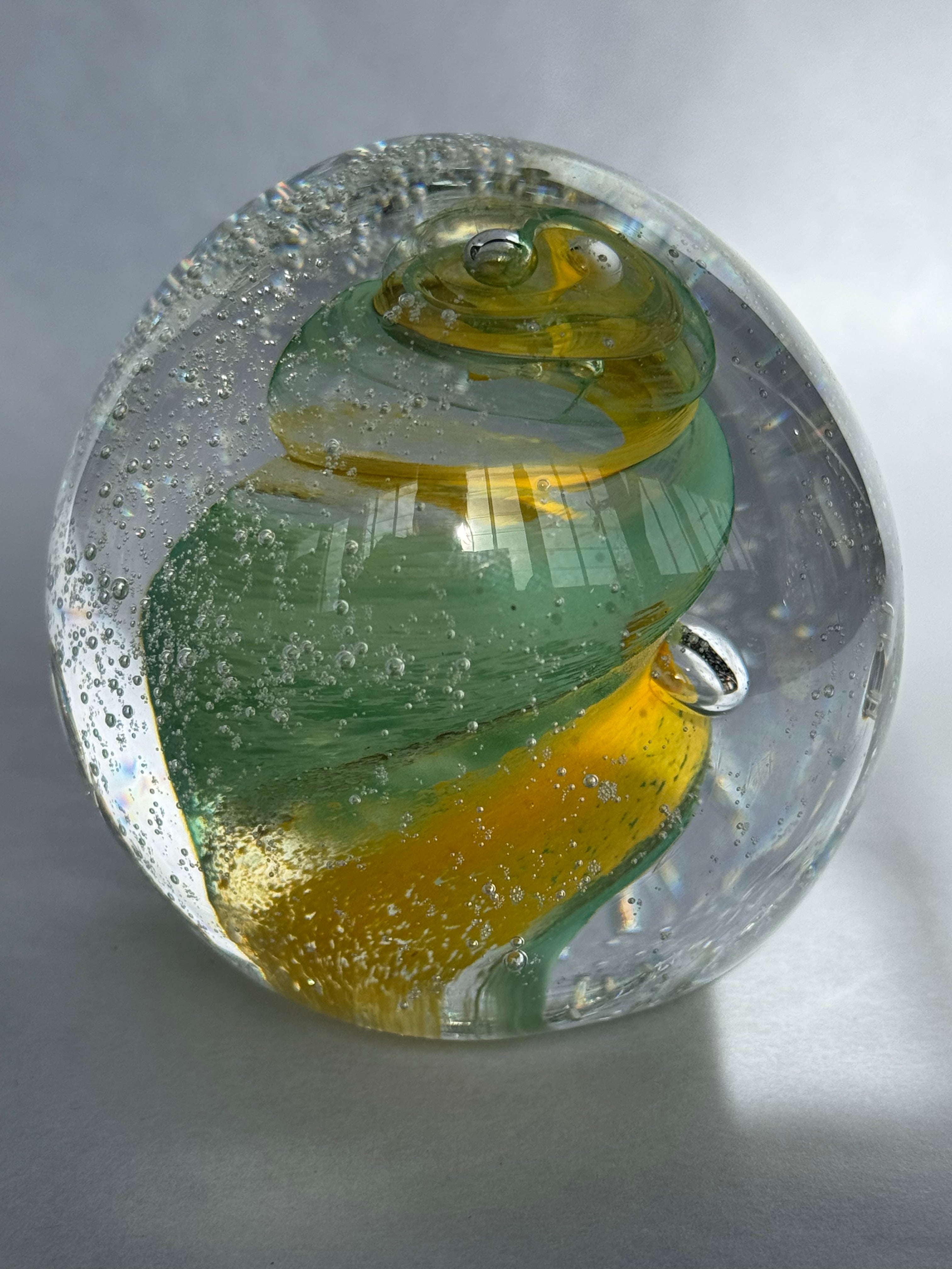 Hoglund Glass Paperweight Yellow & Lime Twist