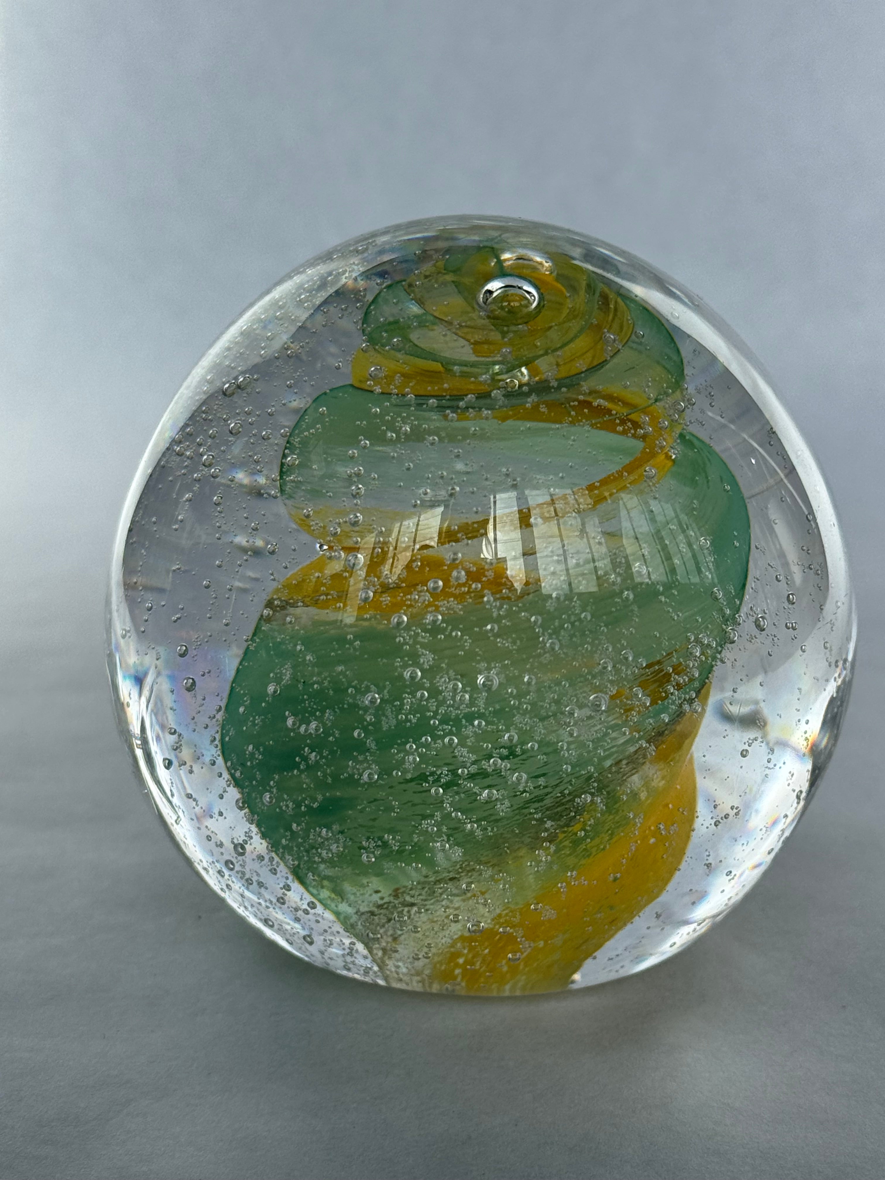 Hoglund Glass Paperweight Yellow & Lime Twist