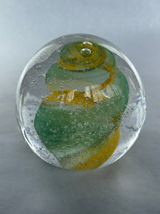 Hoglund Glass Paperweight Yellow & Lime Twist