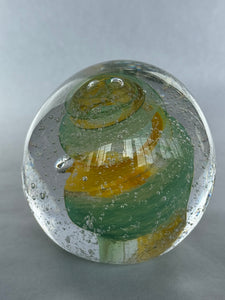 Hoglund Glass Paperweight Yellow & Lime Twist