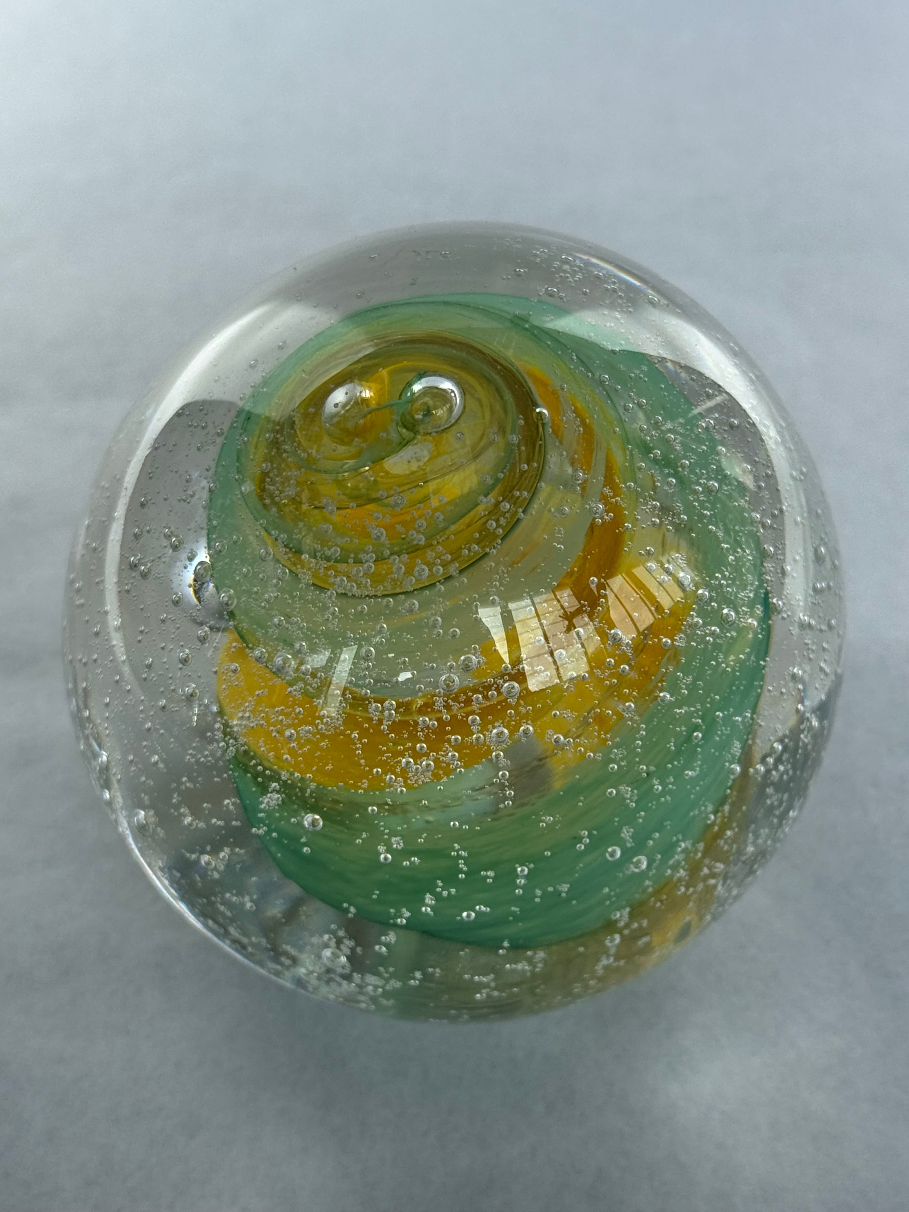 Hoglund Glass Paperweight Yellow & Lime Twist