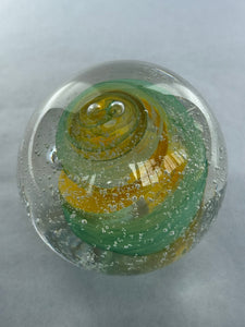Hoglund Glass Paperweight Yellow & Lime Twist