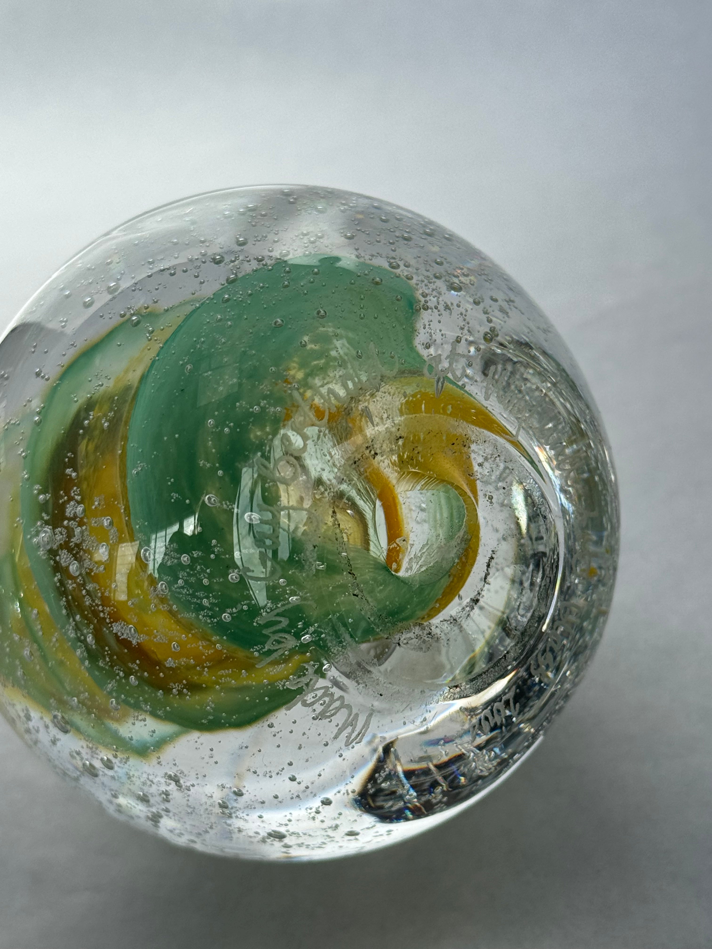 Hoglund Glass Paperweight Yellow & Lime Twist