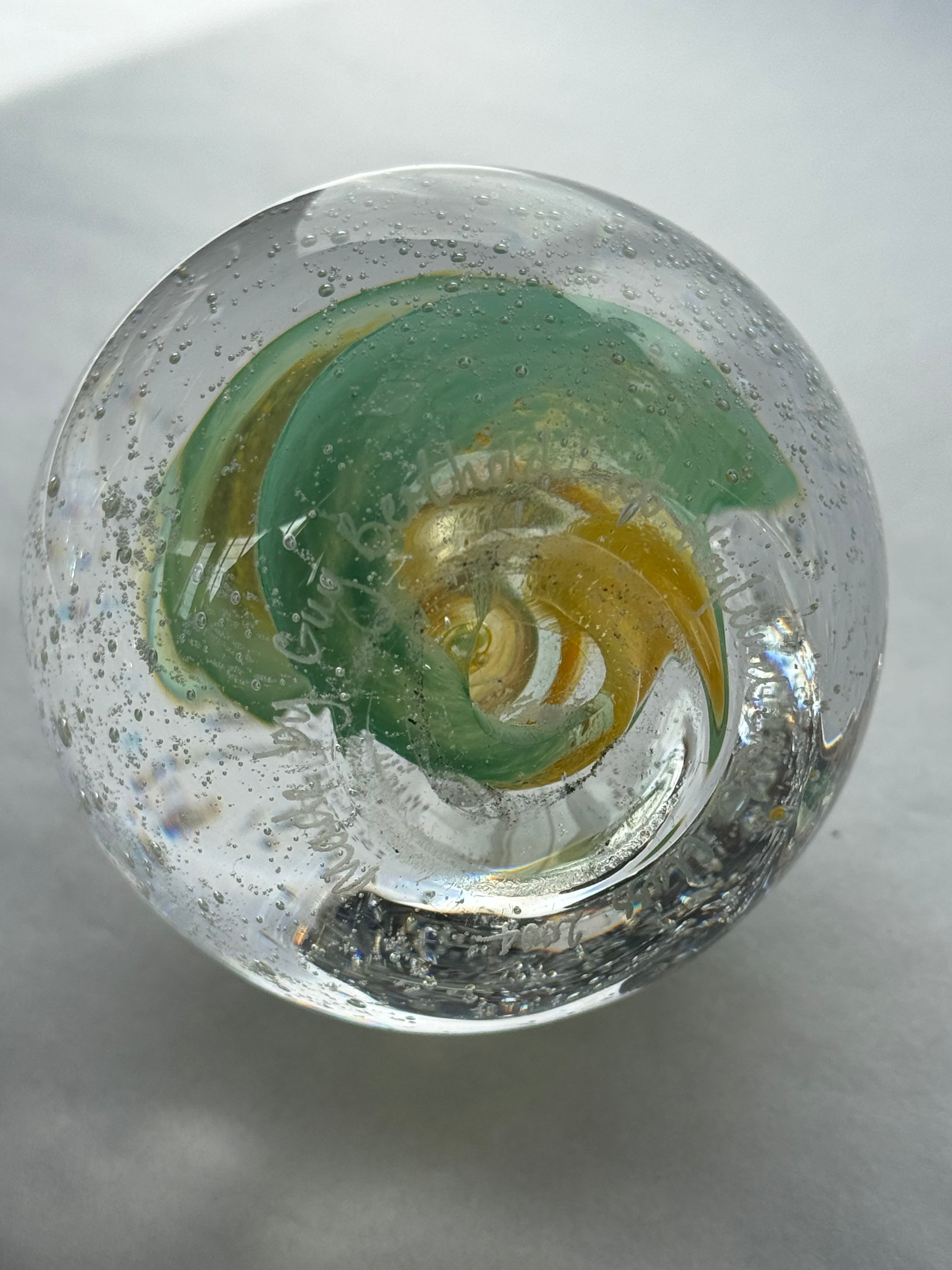 Hoglund Glass Paperweight Yellow & Lime Twist