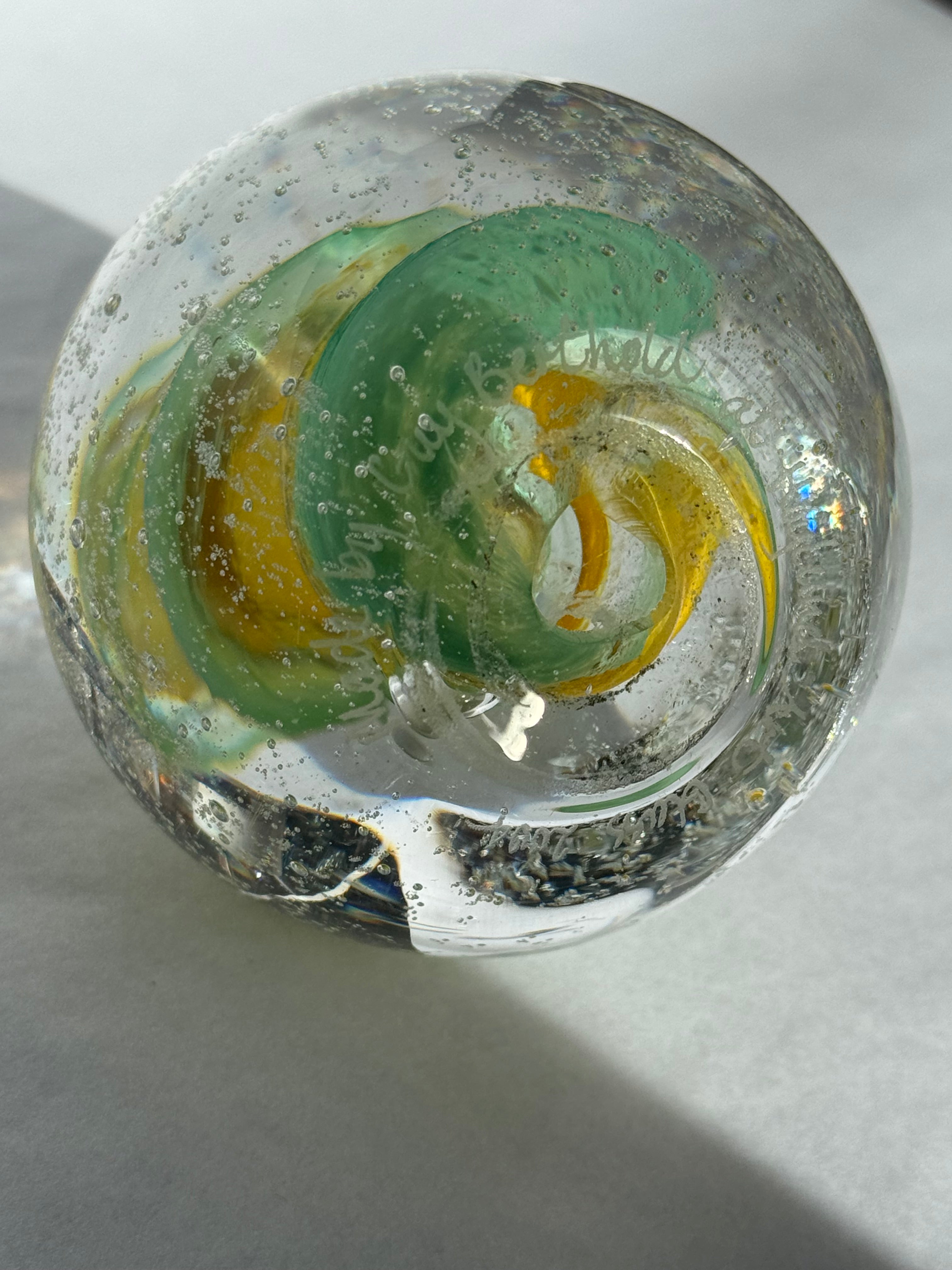 Hoglund Glass Paperweight Yellow & Lime Twist