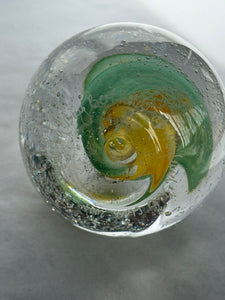 Hoglund Glass Paperweight Yellow & Lime Twist