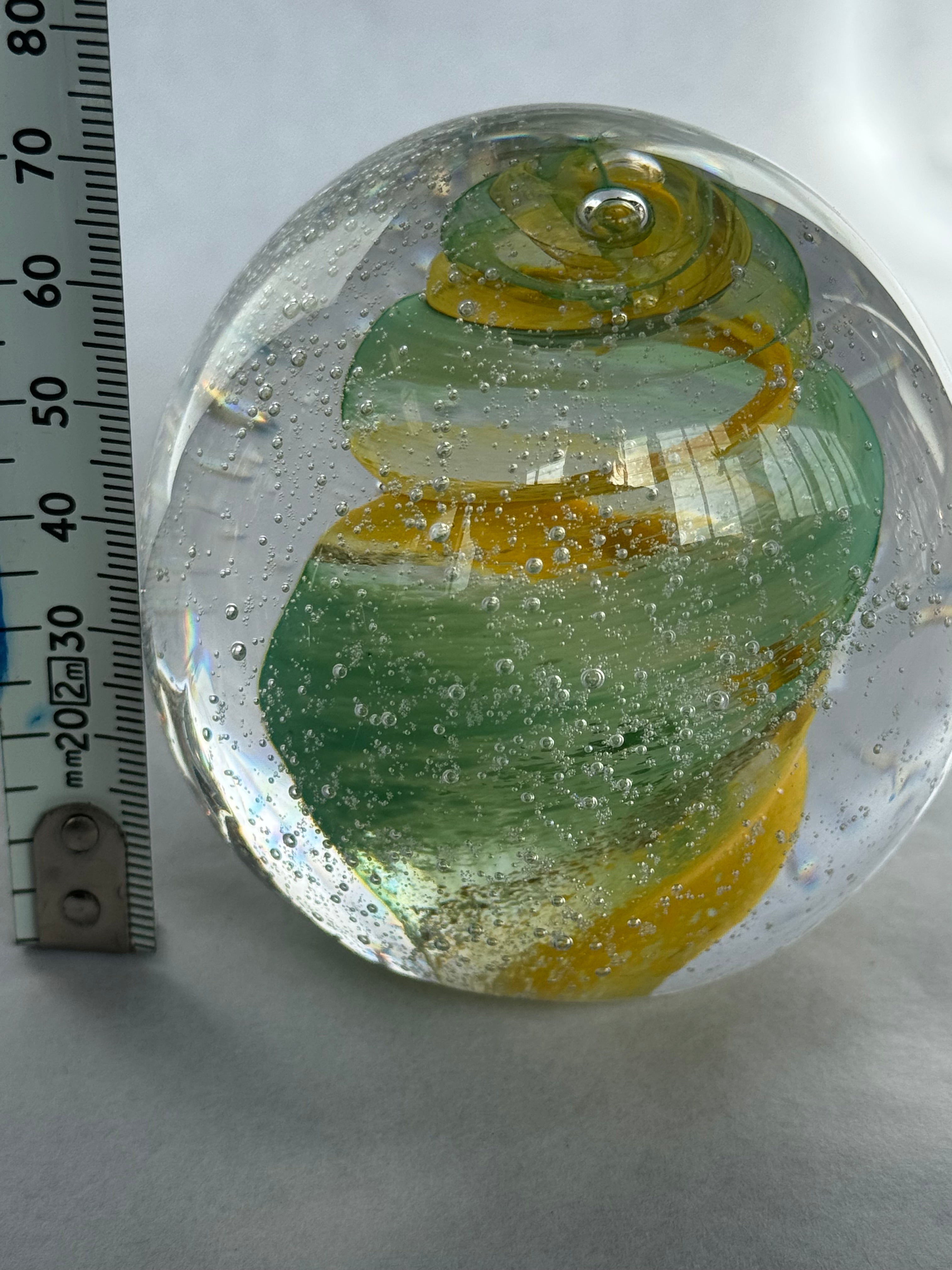Hoglund Glass Paperweight Yellow & Lime Twist