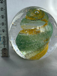 Hoglund Glass Paperweight Yellow & Lime Twist