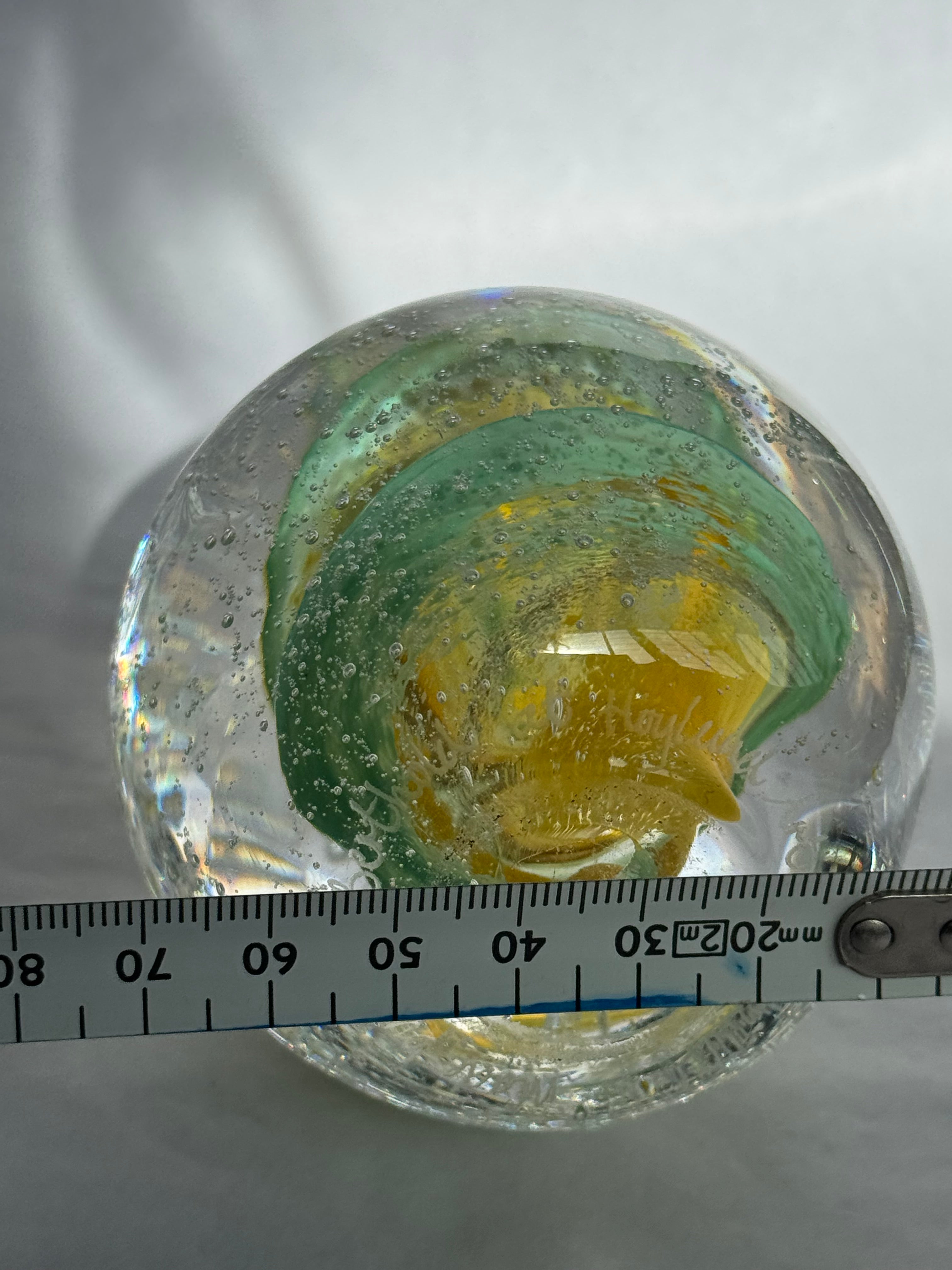 Hoglund Glass Paperweight Yellow & Lime Twist
