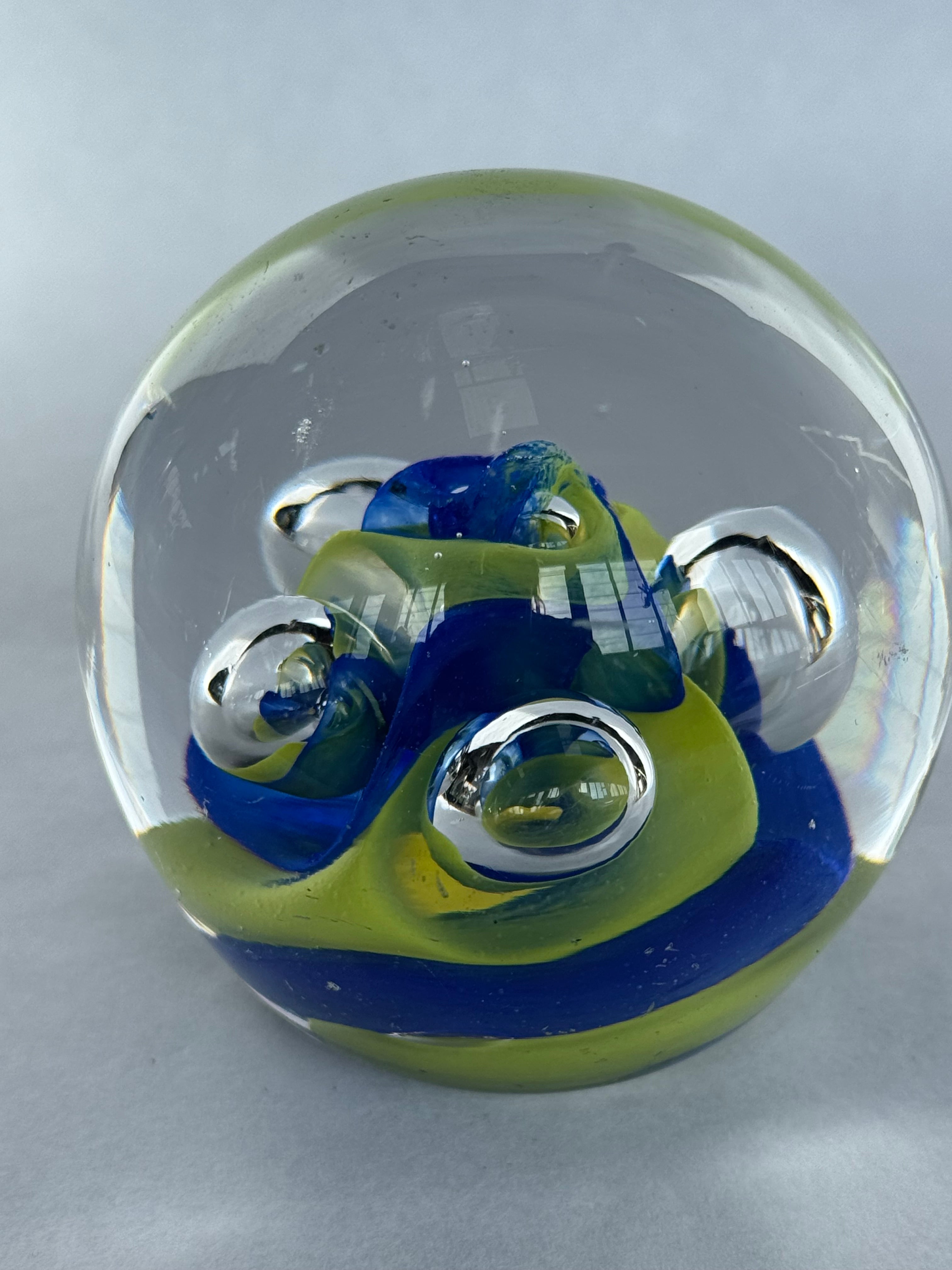 Hoglund Glass Paperweight Lime & Blue Twist