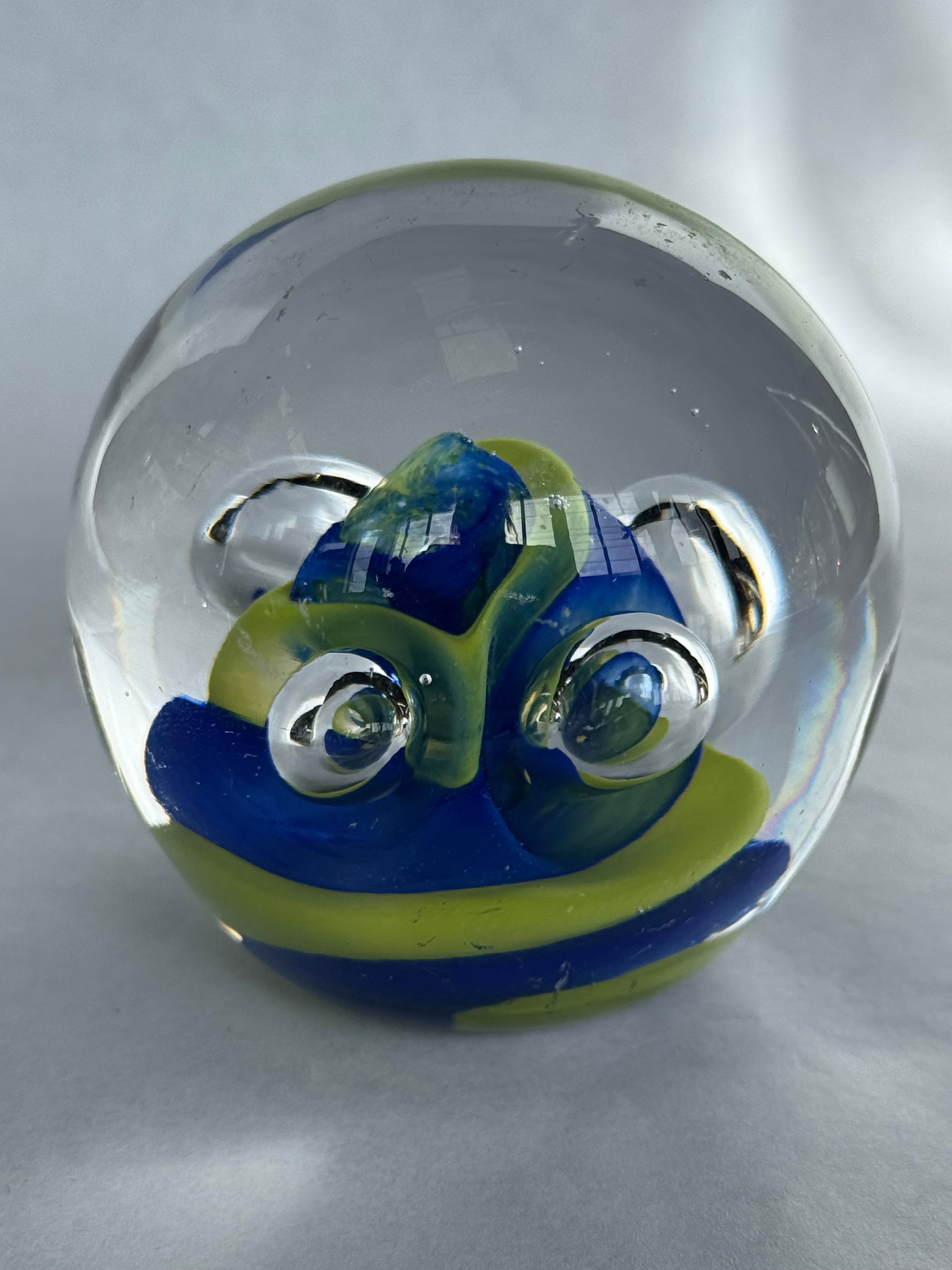 Hoglund Glass Paperweight Lime & Blue Twist