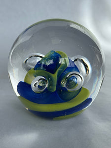 Hoglund Glass Paperweight Lime & Blue Twist