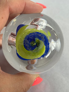Hoglund Glass Paperweight Lime & Blue Twist
