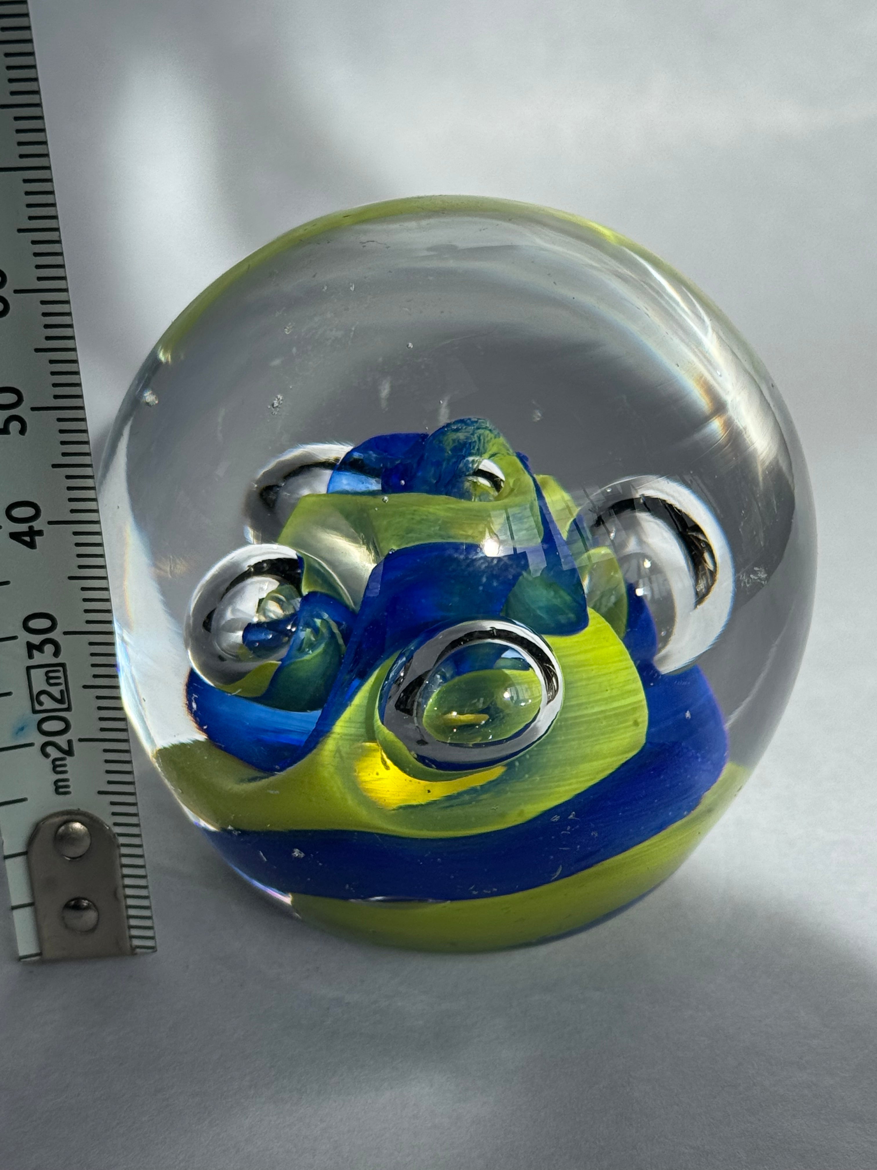 Hoglund Glass Paperweight Lime & Blue Twist