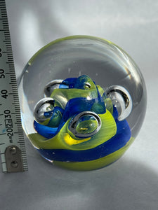 Hoglund Glass Paperweight Lime & Blue Twist