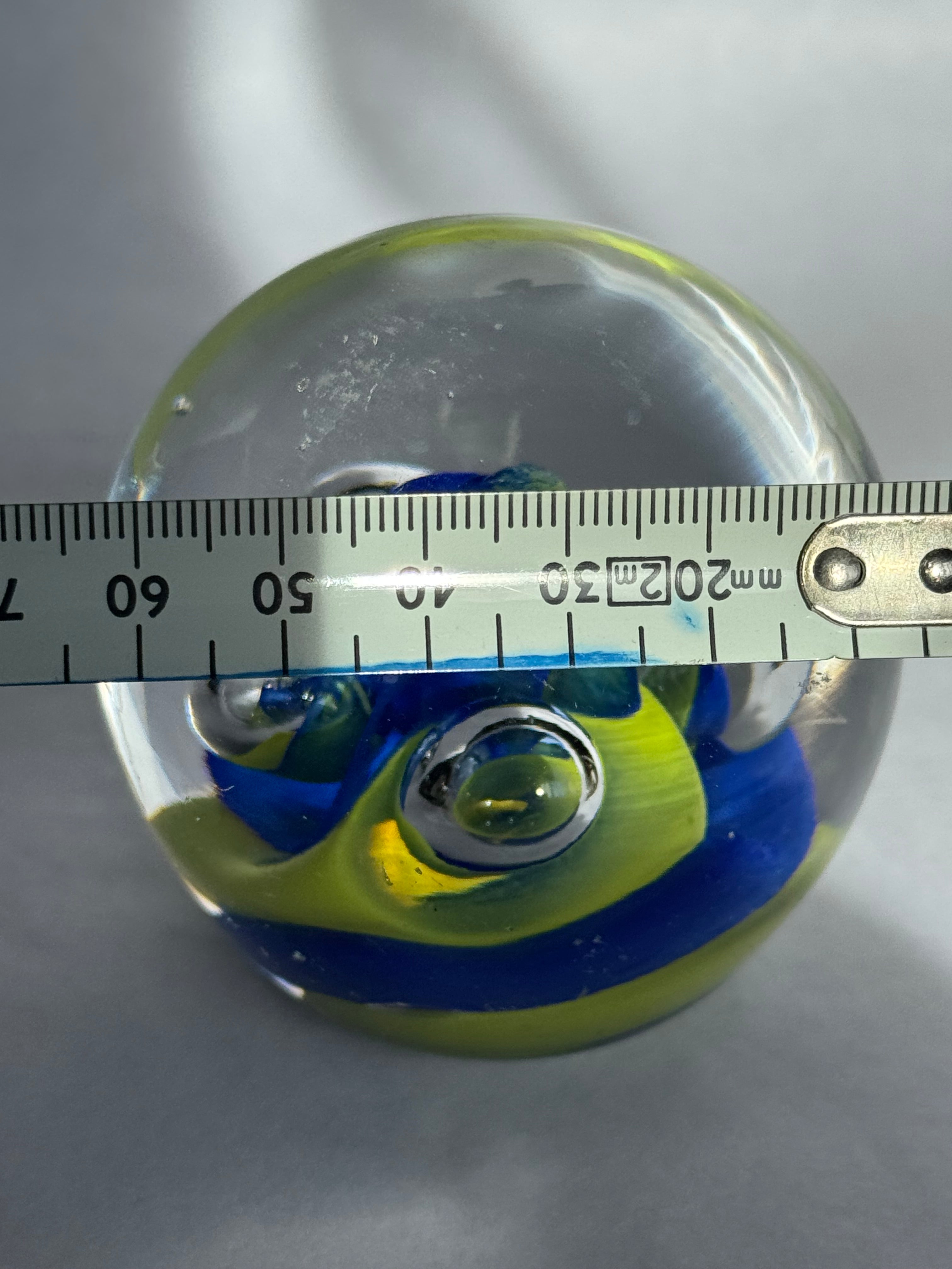 Hoglund Glass Paperweight Lime & Blue Twist