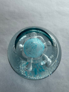 O & M Hoglund Paperweight 1981 Aqua Blue Bubbles