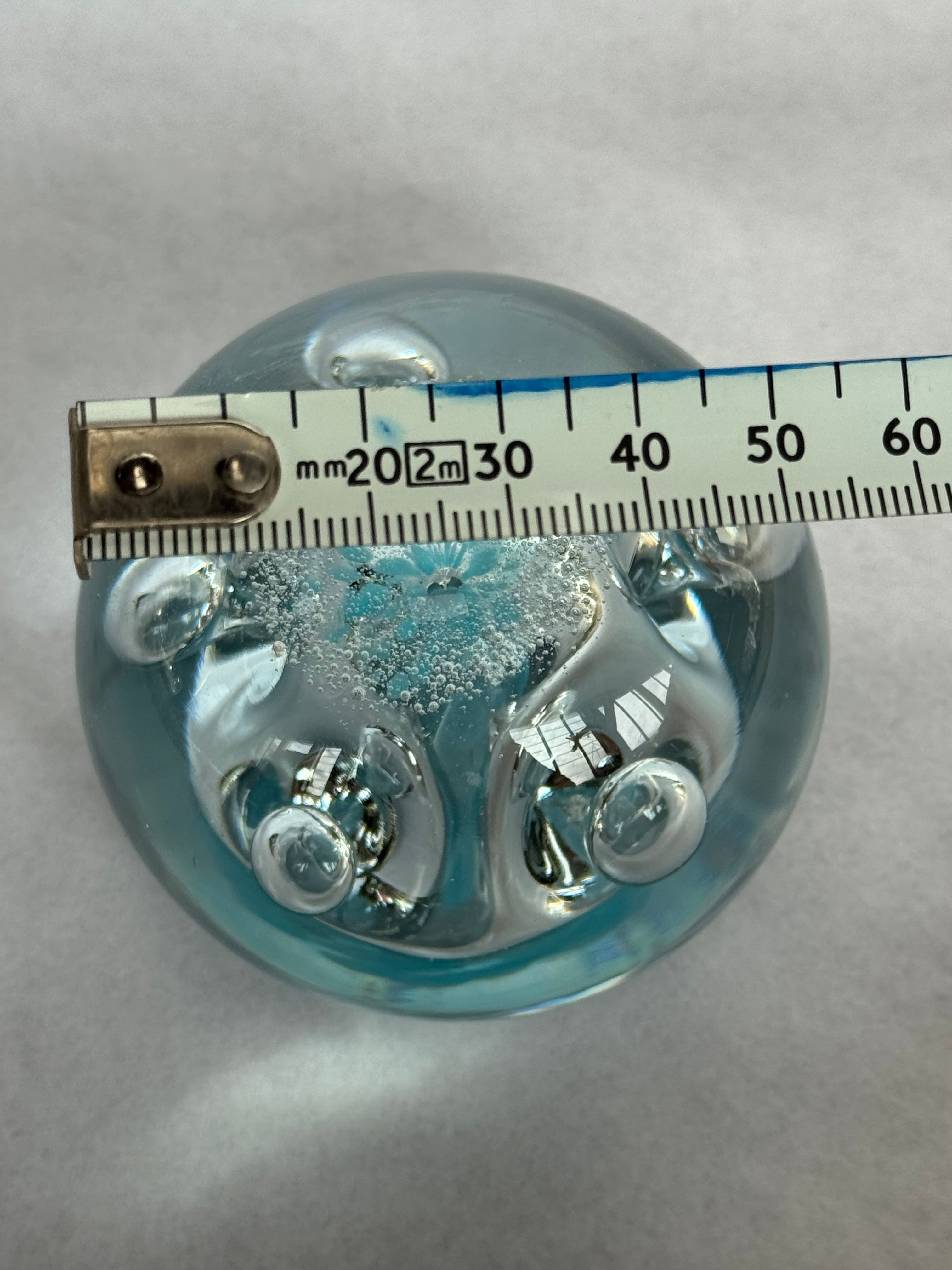 O & M Hoglund Paperweight 1981 Aqua Blue Bubbles