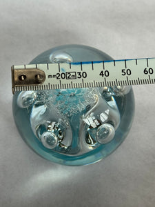 O & M Hoglund Paperweight 1981 Aqua Blue Bubbles