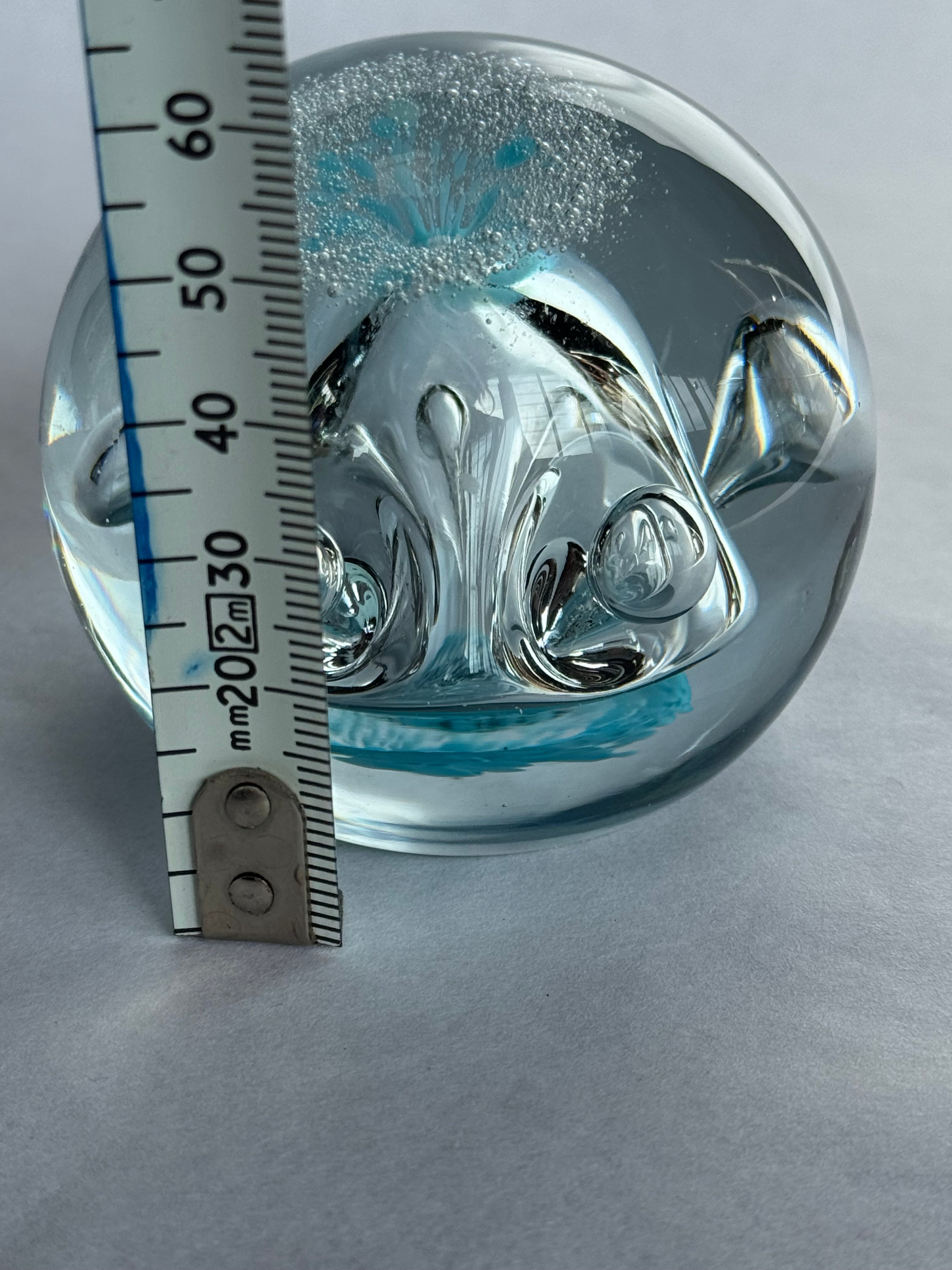 O & M Hoglund Paperweight 1981 Aqua Blue Bubbles