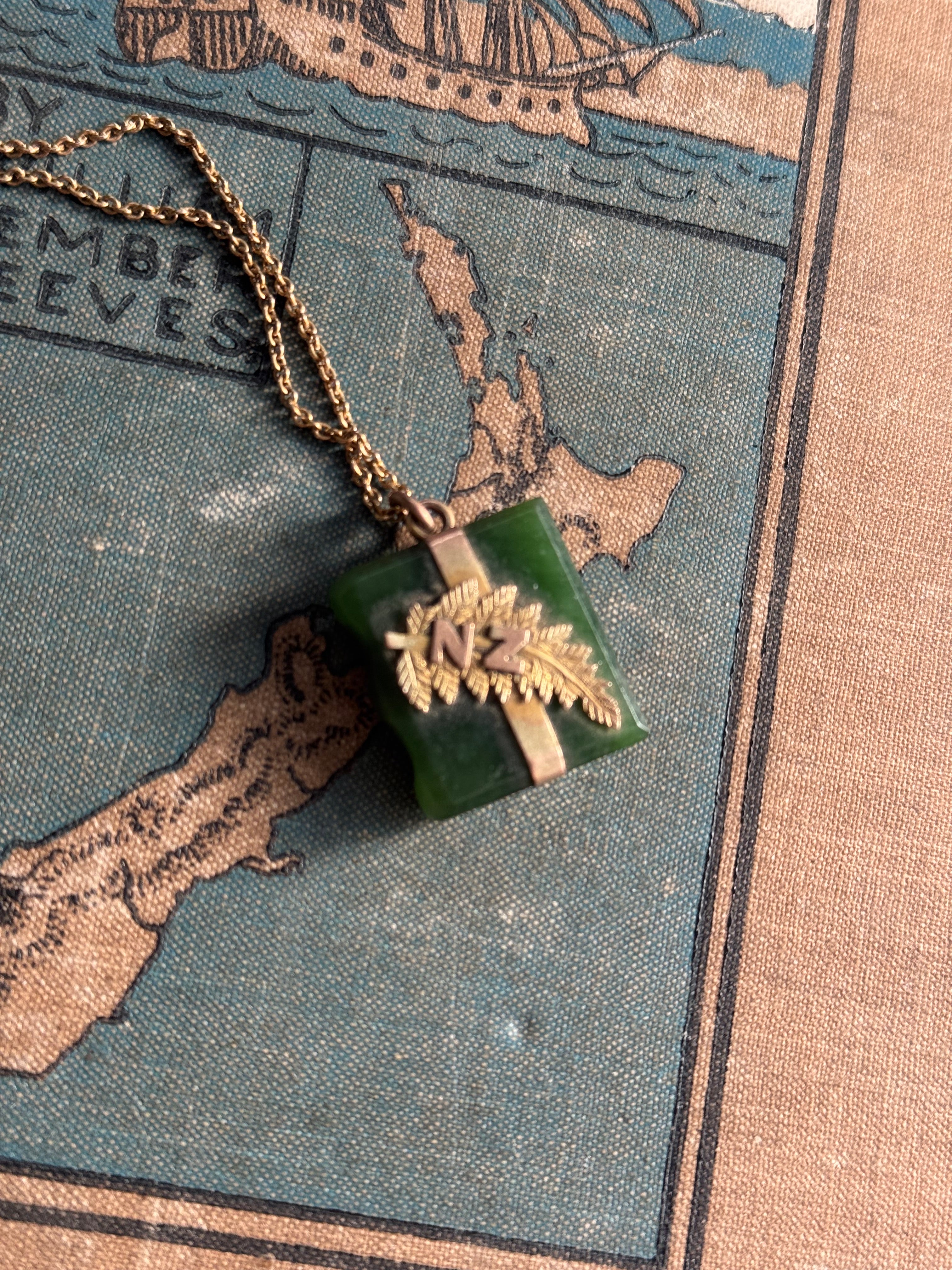 Antique 9ct & Pounamu Book Pendant - Heritage Jewellery