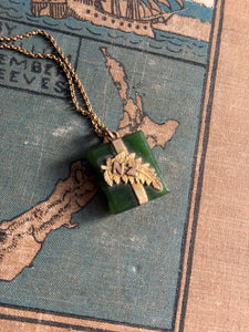 Antique 9ct & Pounamu Book Pendant - Heritage Jewellery
