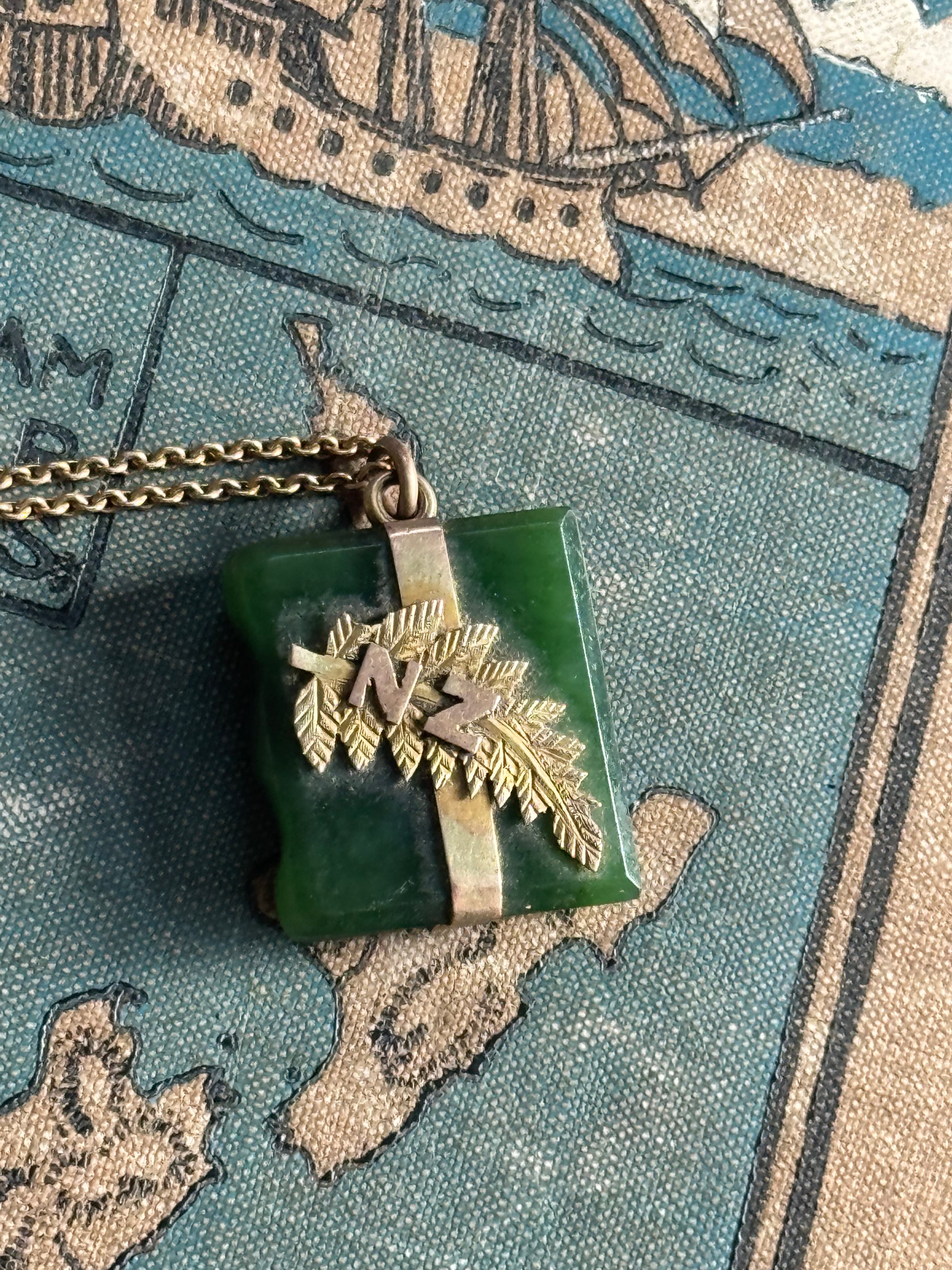 Antique 9ct & Pounamu Book Pendant - Heritage Jewellery