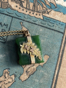 Antique 9ct & Pounamu Book Pendant - Heritage Jewellery