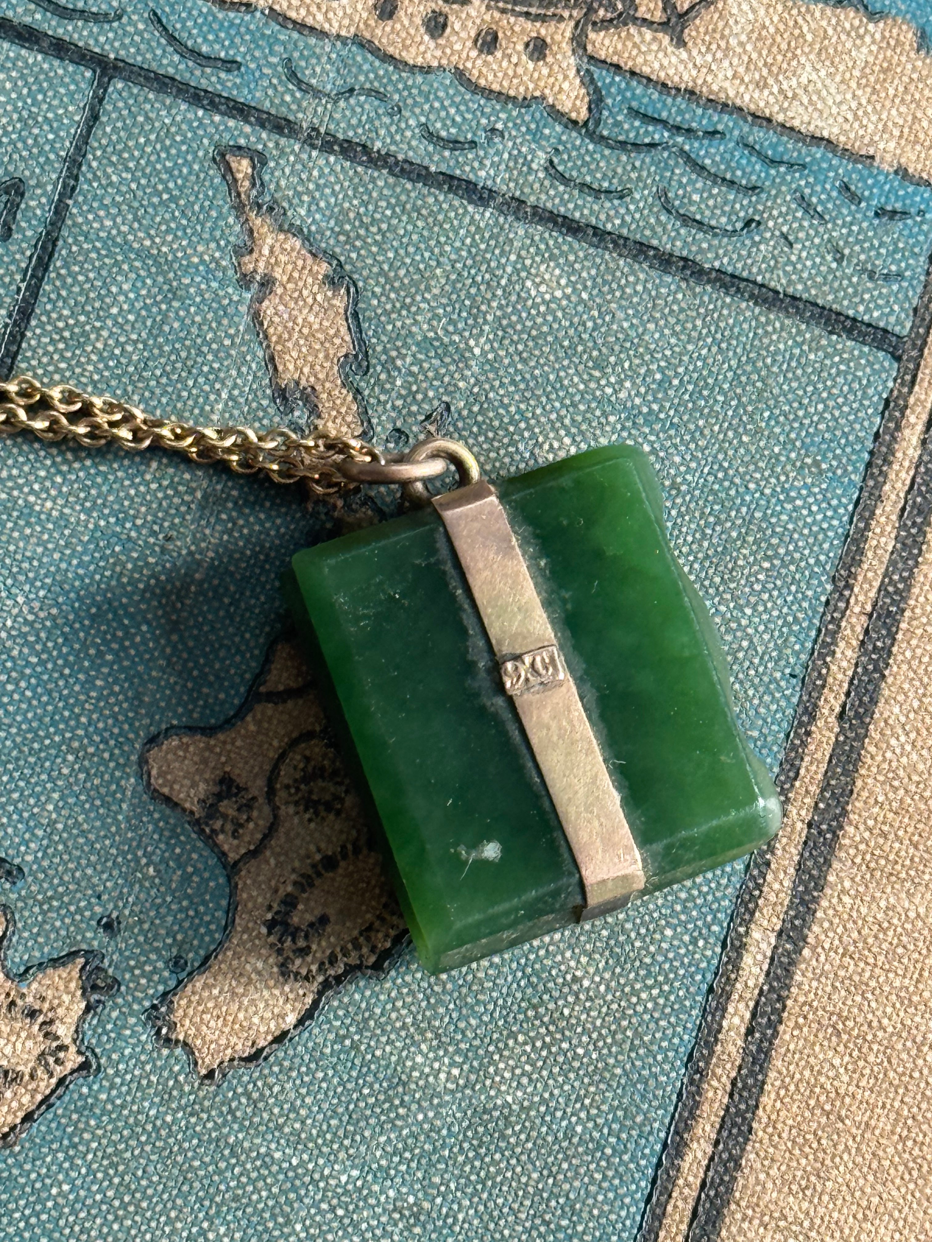 Antique 9ct & Pounamu Book Pendant - Heritage Jewellery