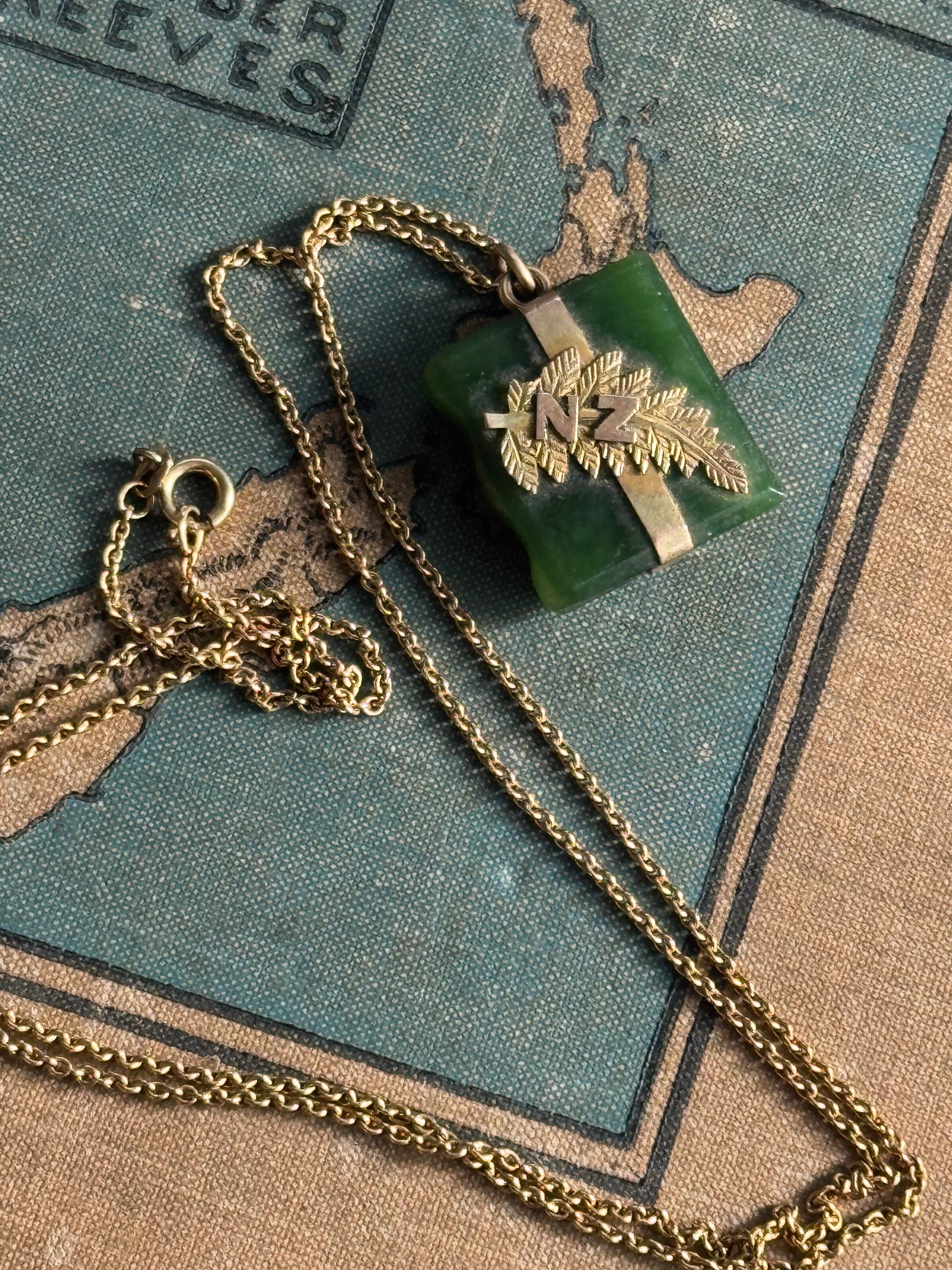 Antique 9ct & Pounamu Book Pendant - Heritage Jewellery