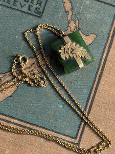 Antique 9ct & Pounamu Book Pendant - Heritage Jewellery