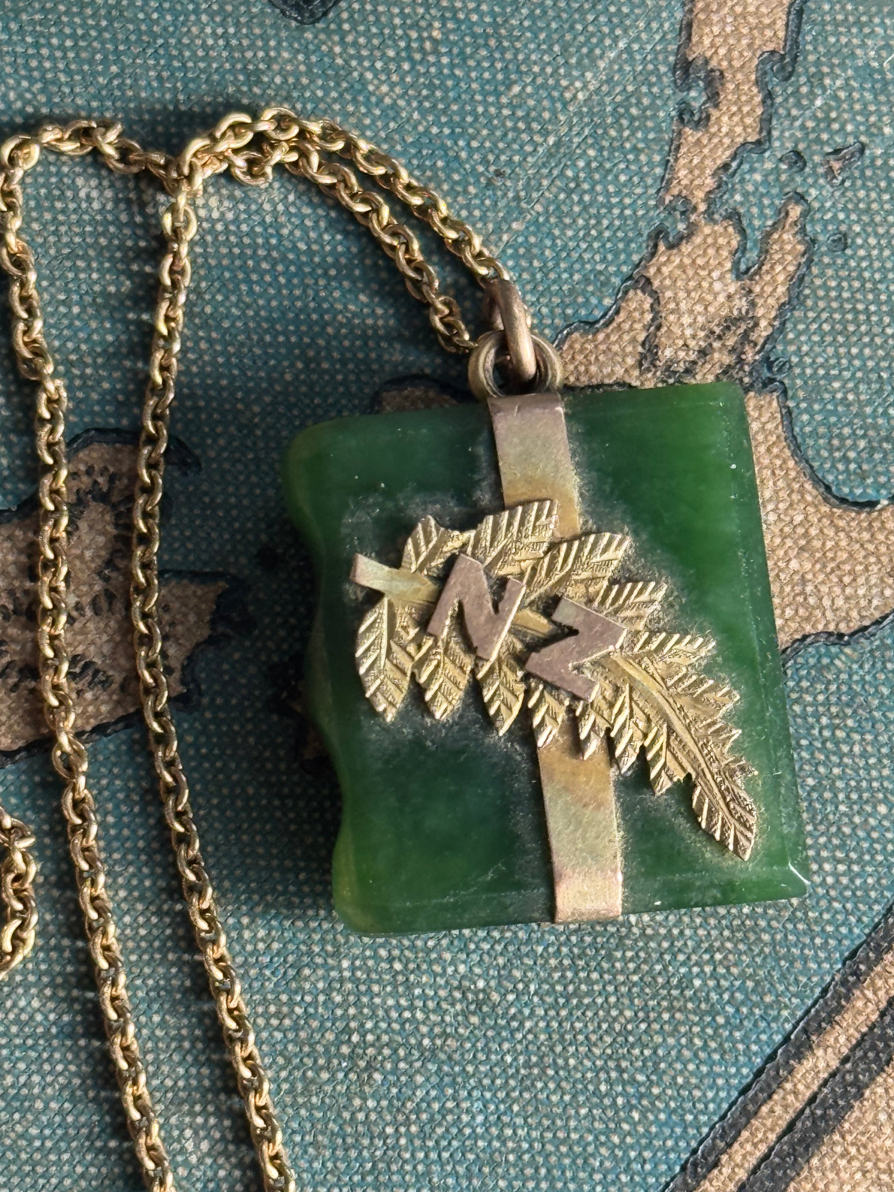 Antique 9ct & Pounamu Book Pendant - Heritage Jewellery