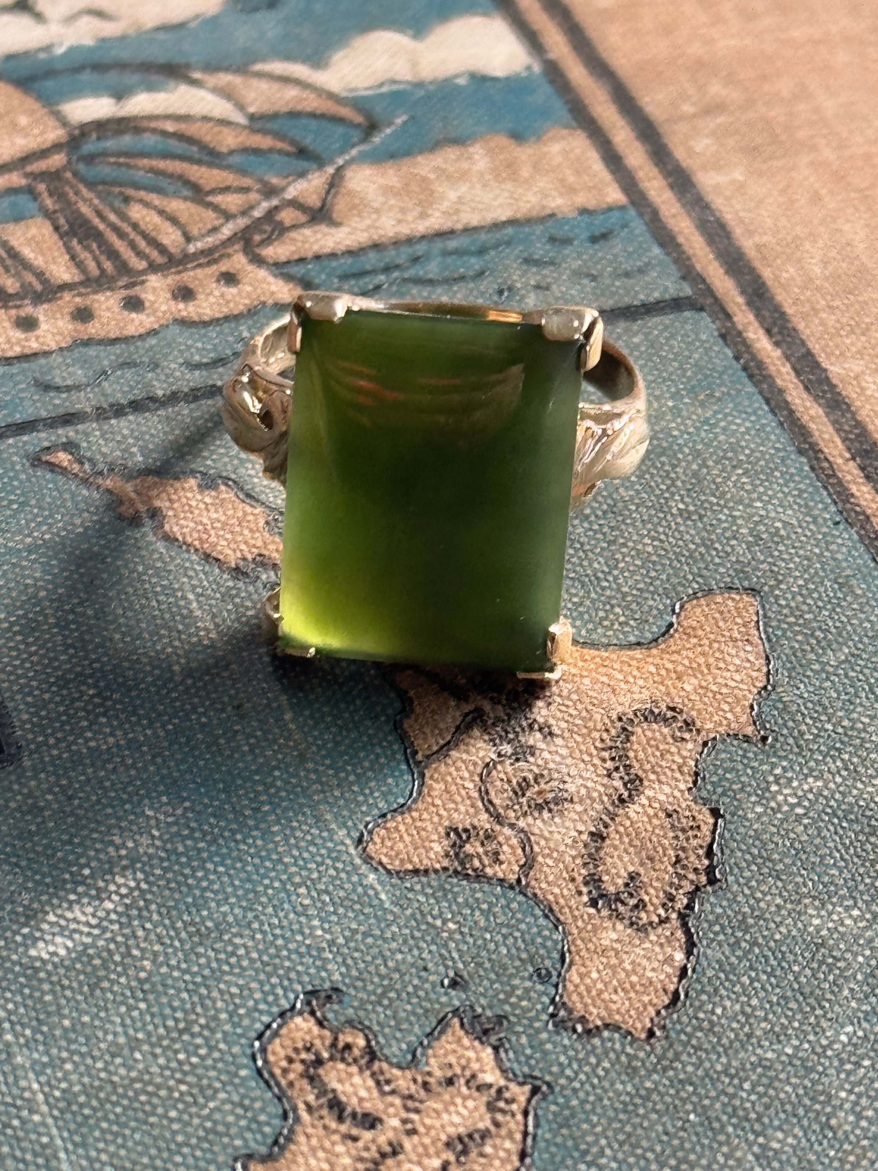 Art Nouveau 9ct Yellow Gold – Pounamu Ring Size Q1/2
