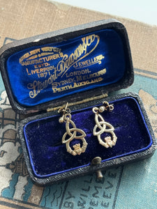 9ct Yellow Gold Claddagh Earrings - Beautiful 1.41g