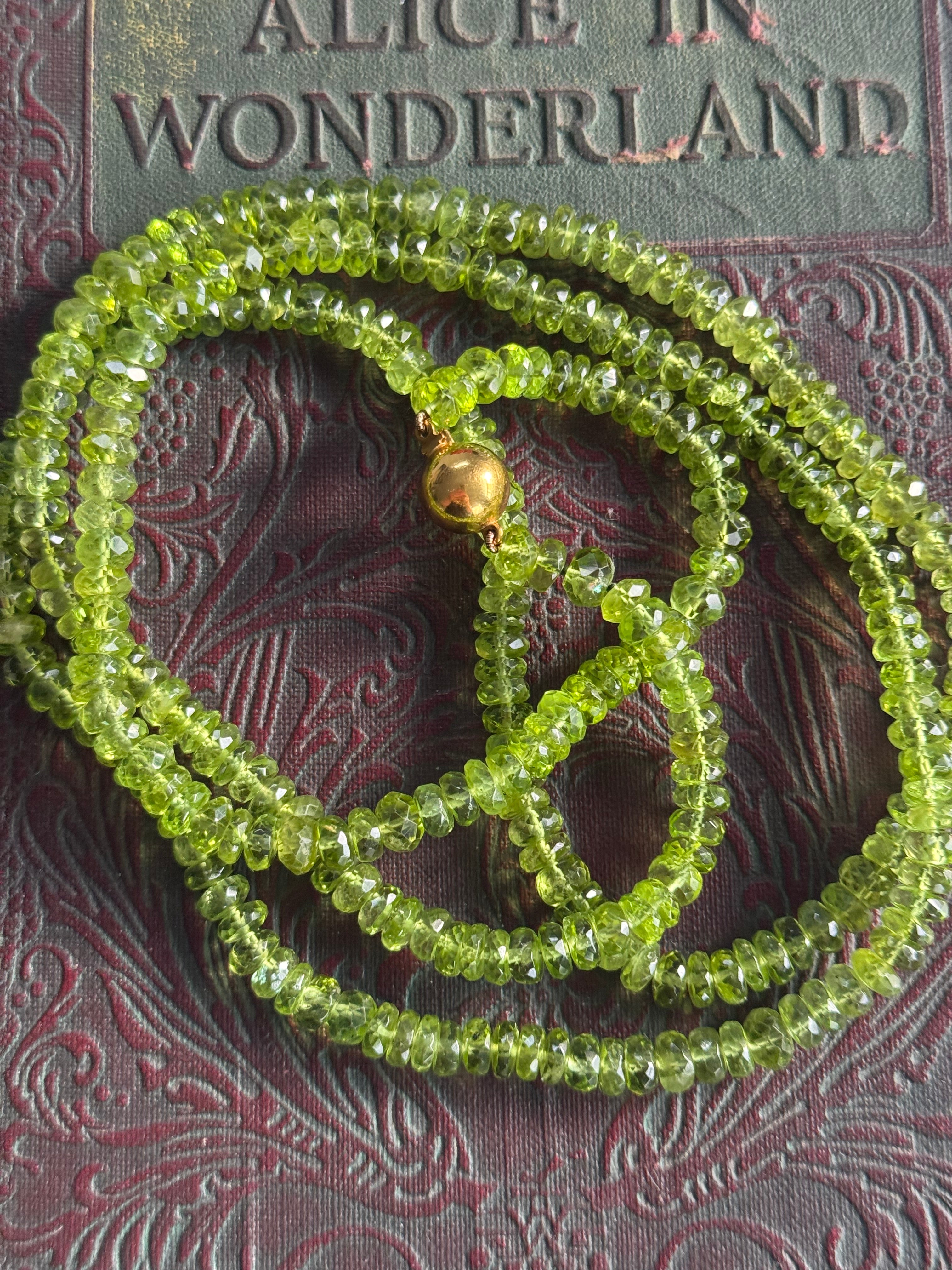 Peridot Necklace 9ct Yellow Gold Clasp  – Rare & Stunning