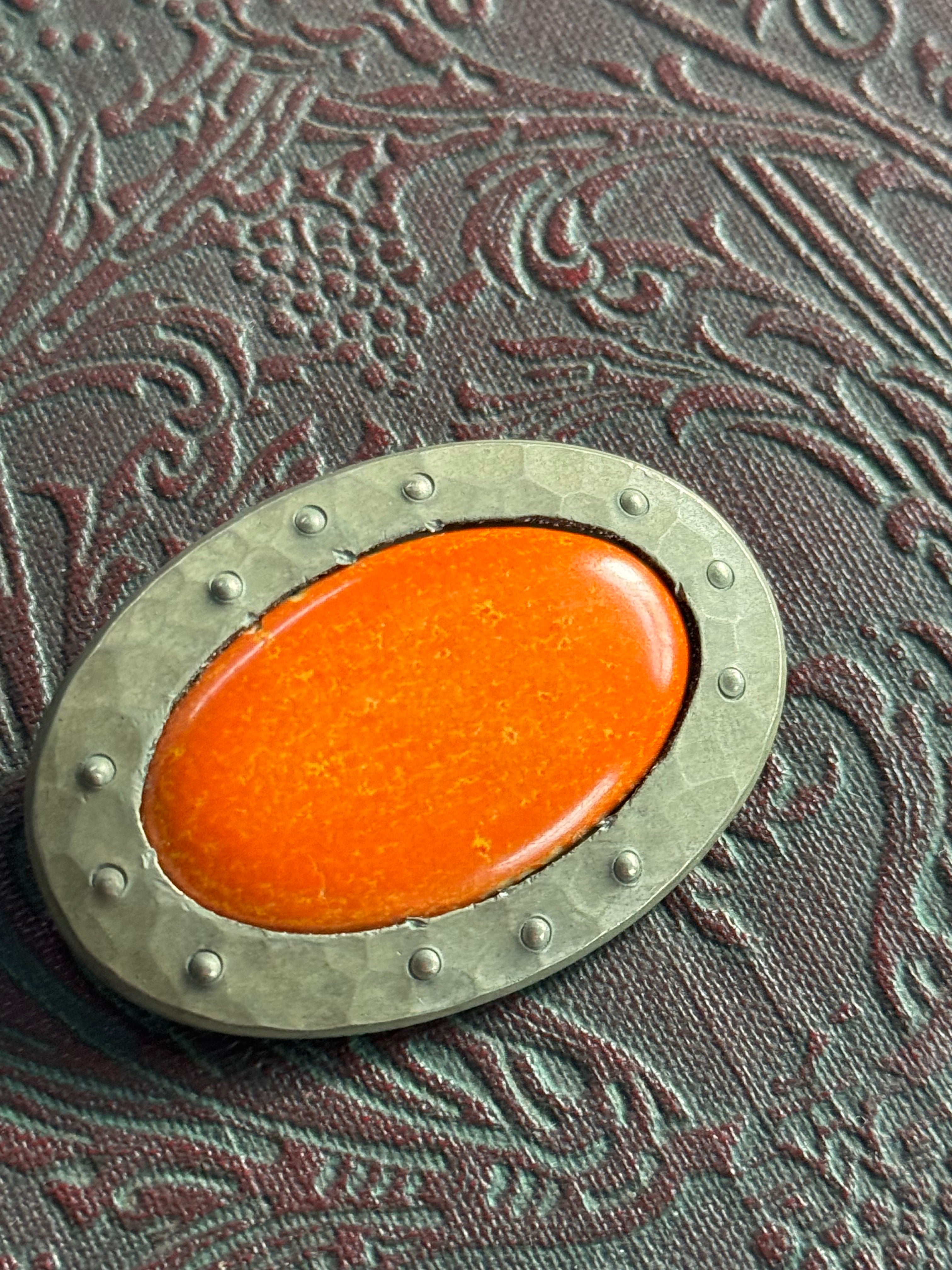 Arts & Crafts Brooch Oval Orange Beauty