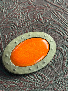 Arts & Crafts Brooch Oval Orange Beauty