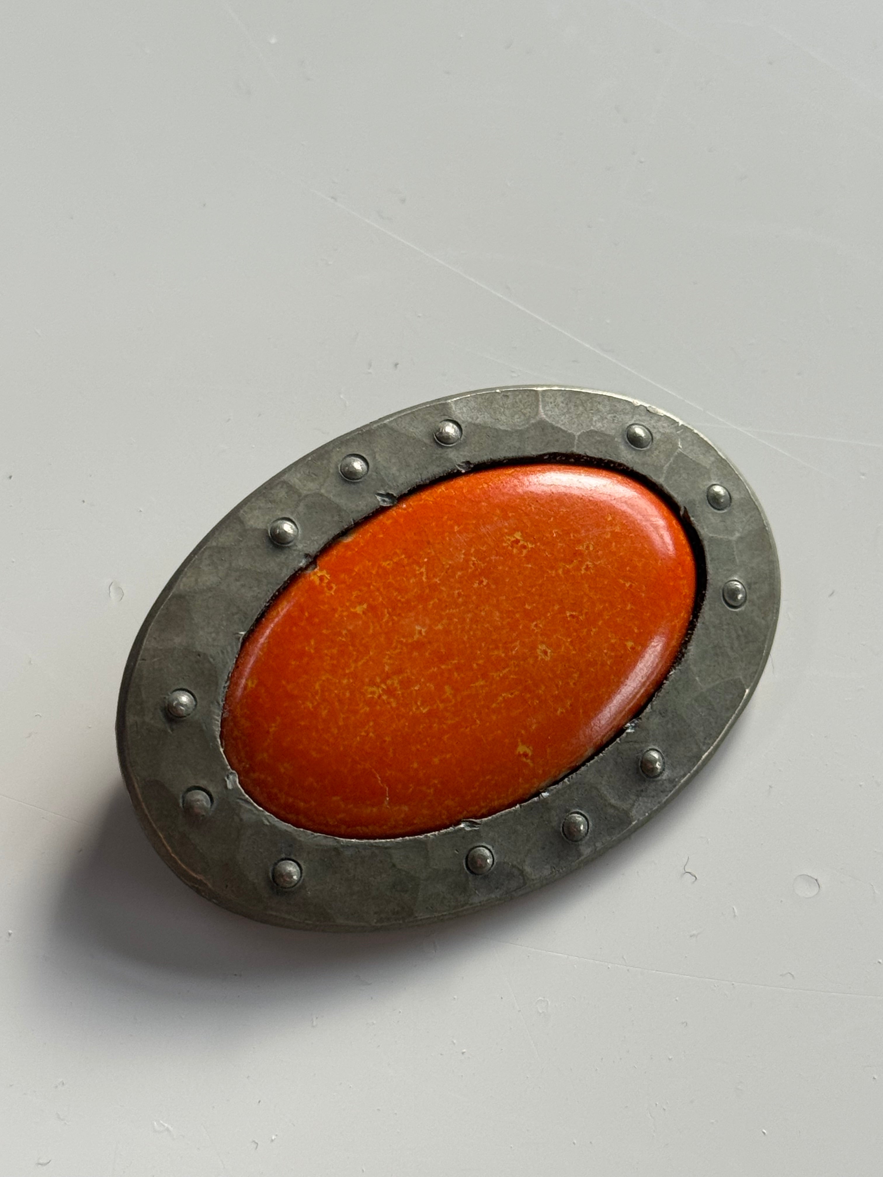 Arts & Crafts Brooch Oval Orange Beauty