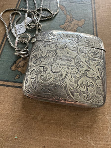 Antique Sterling Vesta Case & Unusual Boxed Link Chain