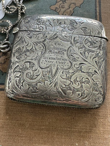 Antique Sterling Vesta Case & Unusual Boxed Link Chain