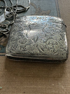 Antique Sterling Vesta Case & Unusual Boxed Link Chain