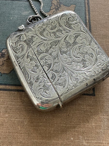 Antique Sterling Vesta Case & Unusual Boxed Link Chain