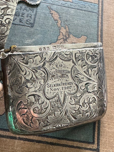 Antique Sterling Vesta Case & Unusual Boxed Link Chain