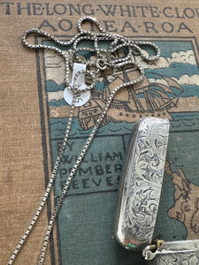 Antique Sterling Vesta Case & Unusual Boxed Link Chain