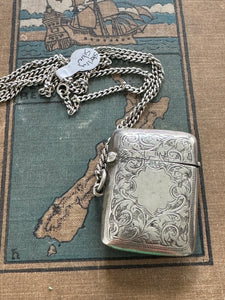 Antique Sterling Vesta Case & Curb Link Chain