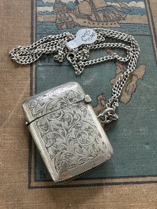 Antique Sterling Vesta Case & Curb Link Chain