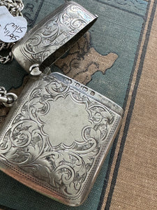Antique Sterling Vesta Case & Curb Link Chain